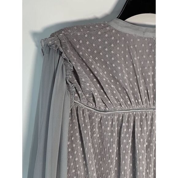 GImmicks By BKE Women's Balloon Sleeve Shirred Polka Dot Blouse Gray Small - Picture 10 of 12